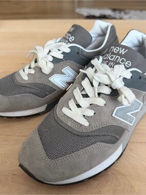 New Balance 997 Gray Suede Athletic Sneakers with Cream Laces made in USA